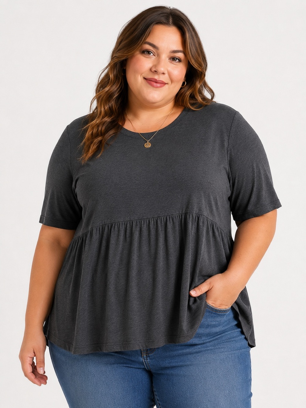 Zenana Charcoal gray Babydoll-style shirt